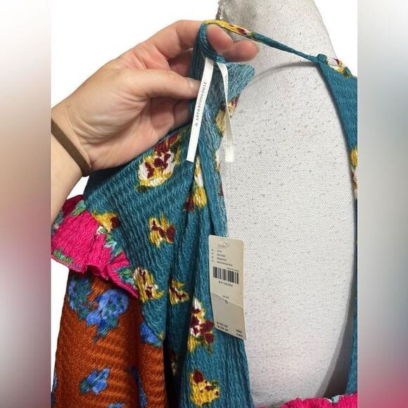 Anthropologie  Ruffled Sleep Mini Dress funky boho floral multicolor small - Picture 5 of 6